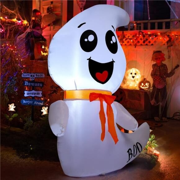 4 FT Halloween Inflatable Cute Ghost Outdoor Decorations Blow Up Yard - Picture 4 of 7